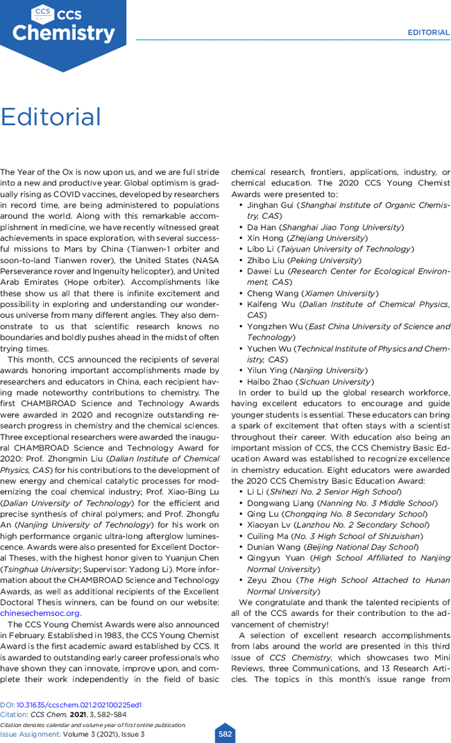 Editorial | CCS Chemistry